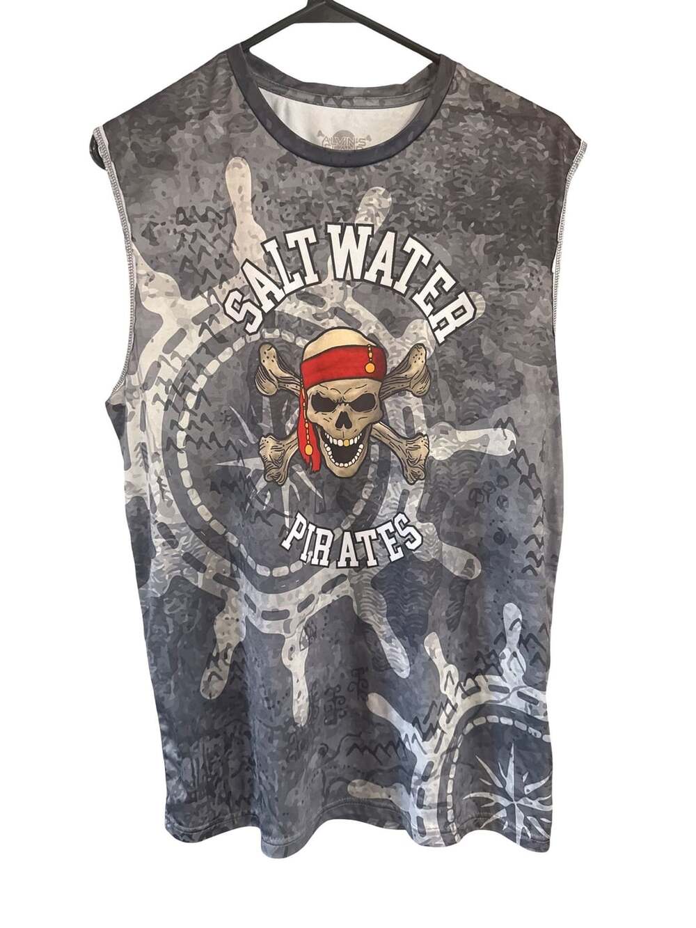 Alvin's Island Salt Water Pirates Skull and Crossbones Gray Sleeveless Muscle Sh